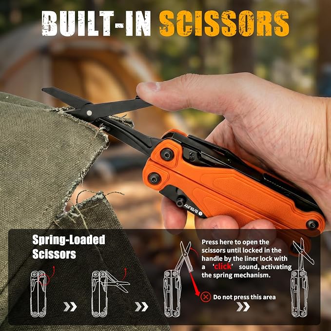 BIBURY Lightweight G10 Handle Multitool Pliers, 25-in-1 EDC Multi Tool with Replaceable Wire Cutters, Scissors, One-Hand Opening Pocket Knife Survival Tools for Camping, Repair,Survival -BI2048O