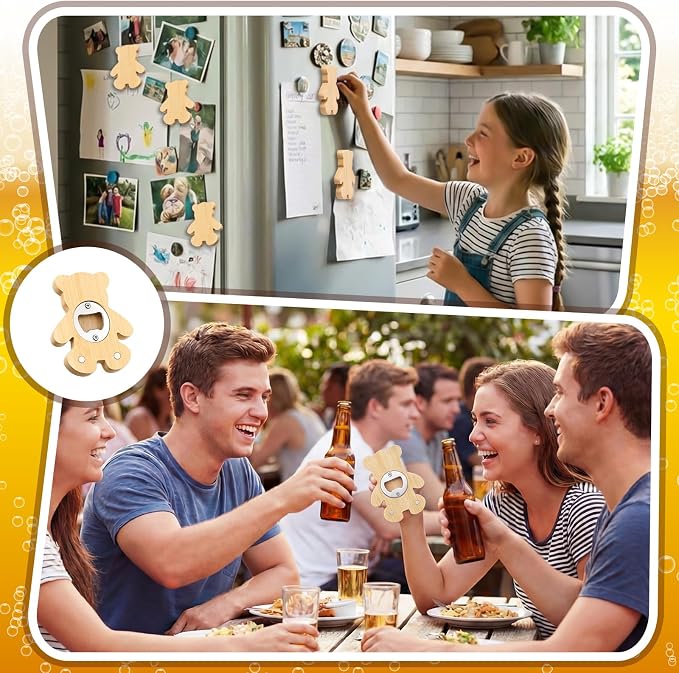 Vesici 24 Pcs Magnetic Bottle Opener 2.5" DIY Bamboo Bear Shape Baby Shower Bottle Opener Favors Wooden Beer Openers Fridge Refrigerator Magnet Gift for Baby Shower Guests Wedding Party Souvenirs