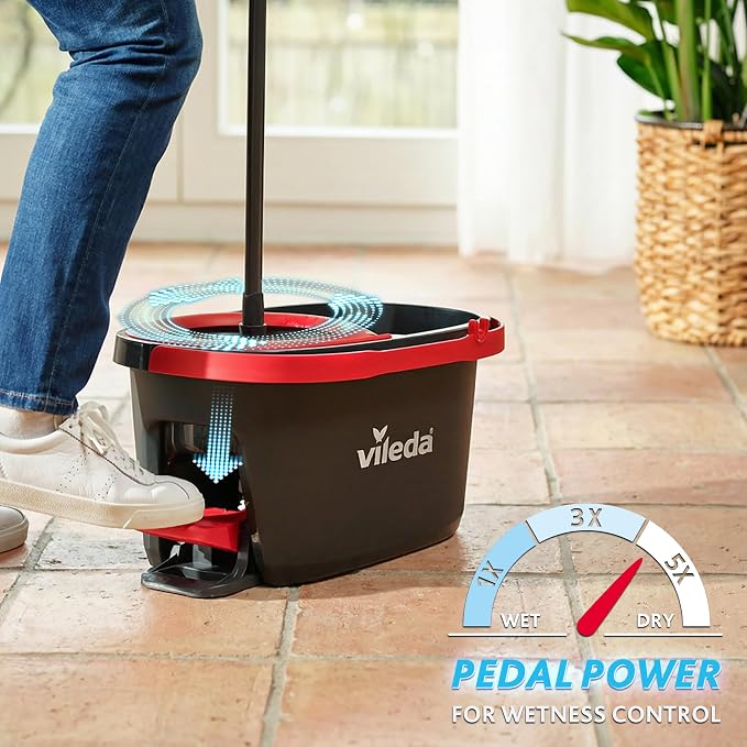 Vileda Turbo Spin Mop and Bucket Set with Foot Pedal Wringer | Telescopic Handle 65-131 cm, Microfibre Mop Head, Machine Washable Refill, 5 Year Guarantee, Frustration-Free Packaging