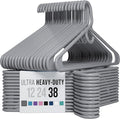 NEATERIZE Thick Heavy Duty Hangers - Grey Plastic Clothes Hangers 38 Pack - Great for Coat Hanger, Jackets Jeans & Suit Hanger for Closet - New Apartment Essentials Percheros Ganchos para Colgar Ropa