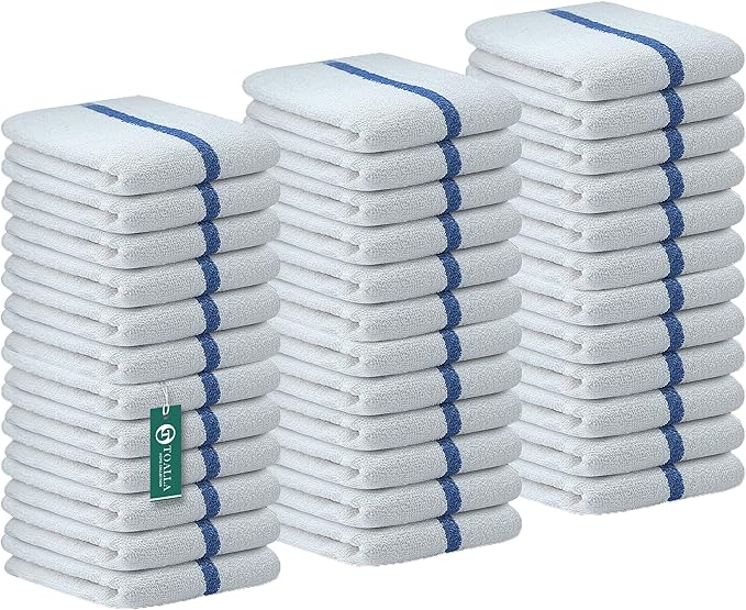 Bar Mop Blue Stripe 6 lbs 16x19 Pack of 36, 100% Cotton Double Stitched Route Ready Absorbent Kitchen Towel Dish Towels and Dishcloths Towels Sets Washcloth Kitchen Towels
