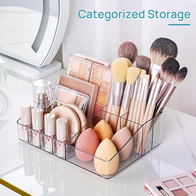 Vtopmart 3 Tier Clear Makeup Organizer with Drawer, Cosmetic Storage for Dresser Countertop and Bathroom Vanity, Beauty Holder for Lipstick Brush Skincare