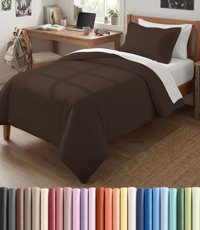 Duvet Cover Twin/Twin XL Size Set - Extra Soft Twin/Twin XL Duvet Cover 68" x 90" with 1 Pillow Sham for Women, Men, Kids & Teens - Comfy, Easy-Care & Fade Free with Zipper Closures and Ties (Brown)