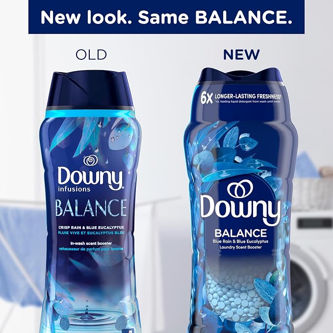 Downy Balance In-Wash Laundry Scent Booster Beads, Crisp Rain and Blue Eucalyptus scent, 24 oz, laundry scent beads, Long-lasting Freshness