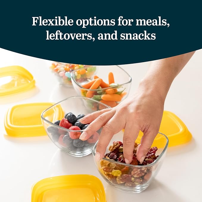 Libbey Serve It Glass Storage Bowls Set of 16 Stackable 2 Cup Food Storage Containers with Sung Fit Lids, Glass Bowls Set for Snacks, Leftover or Meal Prep