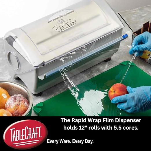 TableCraft RWS12 Rapid Wrap Film Dispenser, 12" White, Crafted from Durable BPA-Free Tritan, Easy to Clean, Quick and Efficient Wrapping Solution, Versatile for Kitchen or Catering Use, Compact Design