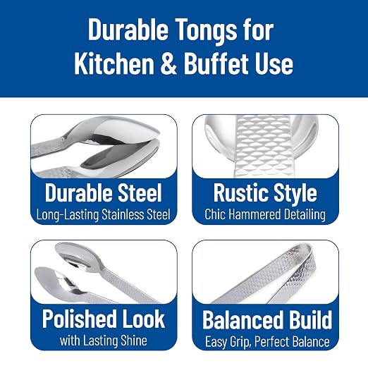 Carlisle FoodService Products Terra Tong Serving Utensil with Hammered Mirror Finish for Kitchens, Restaurants, Catering, Stainless Steel, 7 Inches, Silver, (Case of 12)