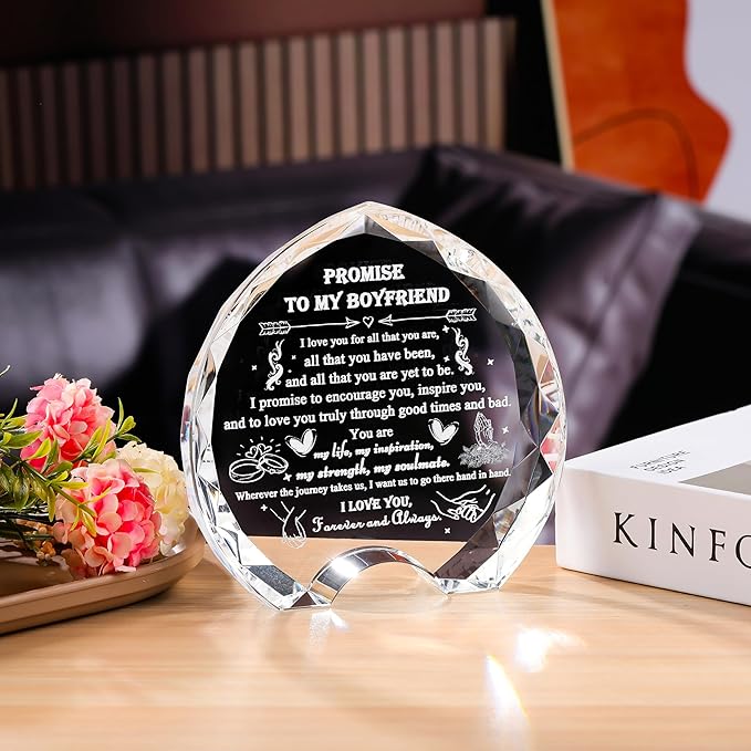 Qianwei Gifts for Boyfriend from Girlfriend Unique - Personalized Crystal Heart Gifts for My Man Who Has Everything - Birthday Anniversary Wedding Valentines Day Present Ideas for Him