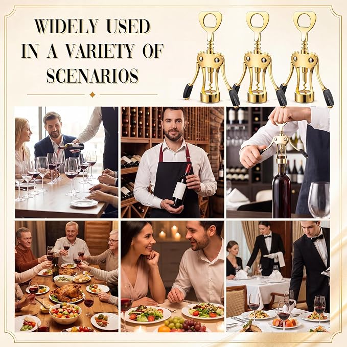 Hushee 5 Pcs Wing Corkscrew Opener, Zinc Alloy Heavy Duty Multifunctional Wine Bottle Opener for Restaurant, Bar, Waiters, Ideal for Wedding Shower Party Favors Gifts (Silicone,Gold)