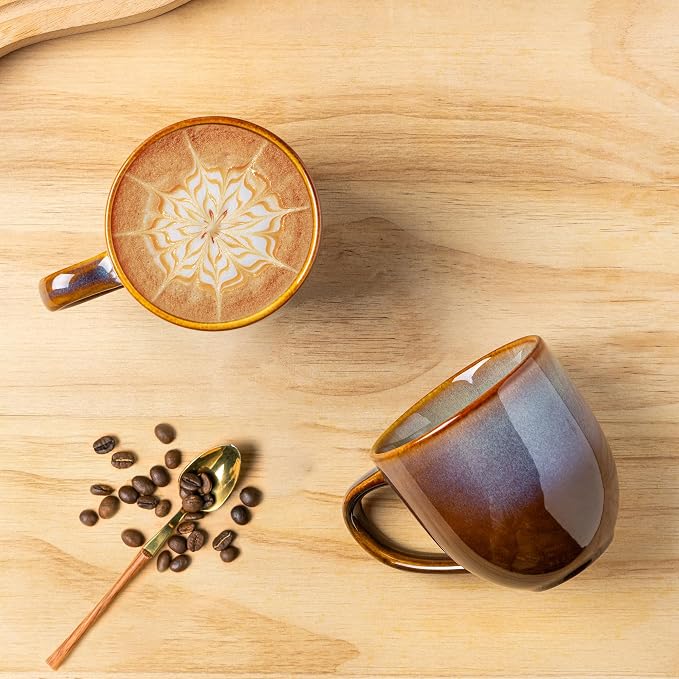 theterra Ceramic Coffee Mugs Set of 6, 12oz Handmade Coffee Cups with Handle for Latte, Tea, Milk, Beer, Hot Cocoa, Dusk Blue