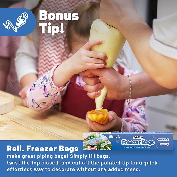 Reli. 2 Gallon Bags (125 Count) 13x15 inch Freezer | Bulk 2 Gallon with Double Zipper & Write-On Label | Heavy-Duty Clear