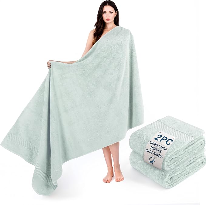 Cotton Paradise 100% Cotton Turkish Towel Set, Soft Absorbent Quick Dry, 2 Piece 35x70 Bath Sheet Set, Mint Green