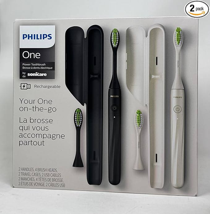 Philips Sonicare One Rechargeable Toothbrush, Shadow, 2 Pcs, HY1200/26