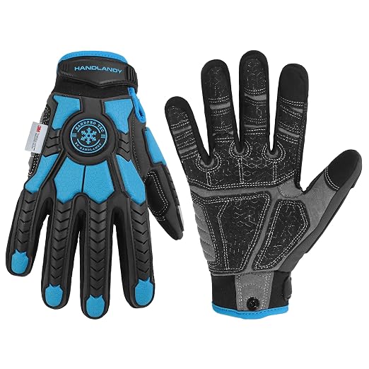 HANDLANDY Winter Impact Resistant Work Gloves for Men, Padded Palm Grip Heavy Duty Working Glove (Large, Blue)