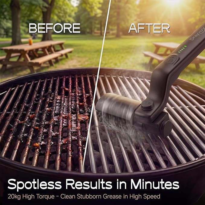 Electric Grill Brush, High Torque Grill Brush with 3-Speed Modes, 20kg Max Torque BBQ Cleaner Safe for Porcelain Cast Iron Stainless Steel, Reinforced Steel Bristles, for Fathers Day