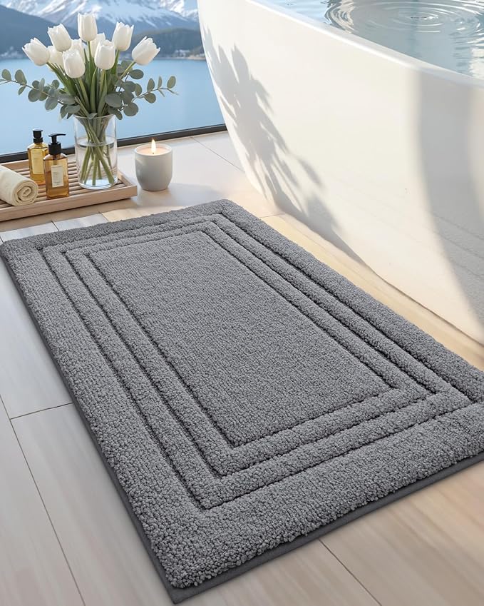 DEXI Bath Mats Bathroom Rug Non Slip Bathmat, 24x16 Dark Grey | Soft Microfiber Carpet, Washable, Absorbent Quick Dry for Shower Floor Sink