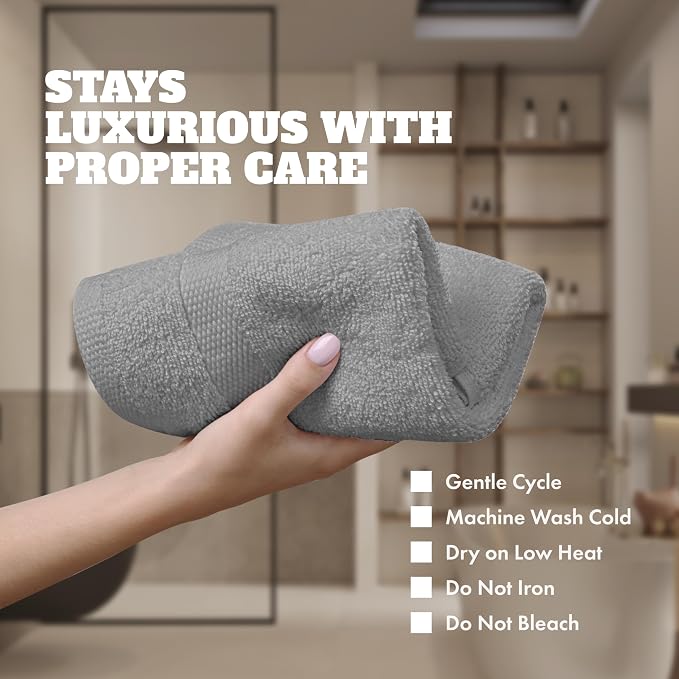 White Classic Wealuxe Light Gray Washcloths 24 Pack - 600 GSM 100% Ring-Spun Cotton Wash Cloths for Showering, Highly Absorbent and Soft | 12x12 Inches