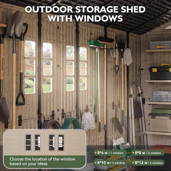 Aoxun 8x12 Ft Outdoor Storage Shed with Floor, Large Resin Outdoor Shed with Lockable Door & Windows, Garden HDPE Sheds for Lawn Tools, Pool Supplies & Bikes