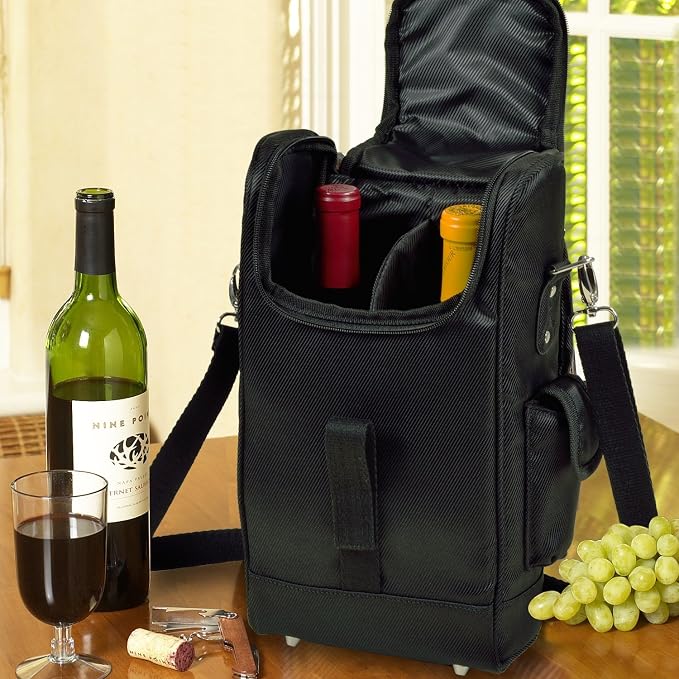 Picnic at Ascot Personalized Monogrammed Stylish Insulated 2 Bottle Wine Tote Bag with Corkscrew- Designed & Assembled in the USA