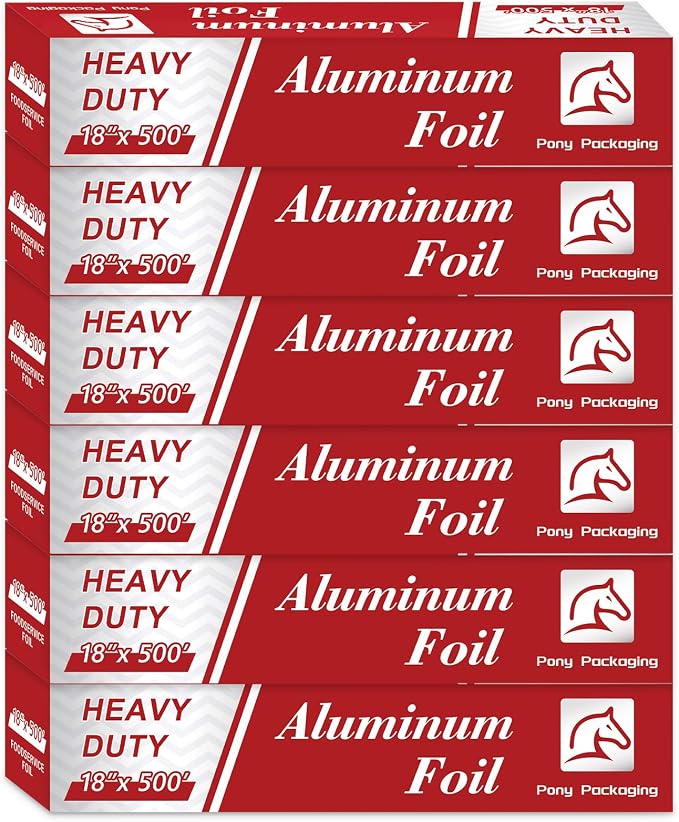 6 Count Heavy Duty Aluminum Foil Roll for Food 18 Inches 500 FT Heavy Duty Food Safe Foil Wrap Pony Package