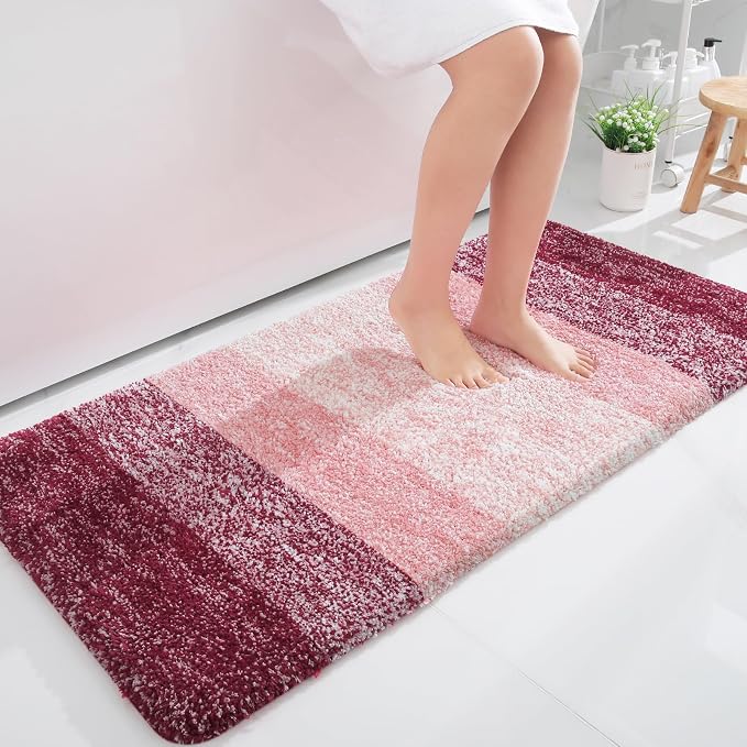 OLANLY Bathroom Runner Rugs Mat 44x24, Extra Soft Absorbent Microfiber Bath Rugs, Rubber Backing, Quick Dry, Washable Long Bath Mats for Bathroom Floor, Tub and Shower, Home Decor Accessories, Red