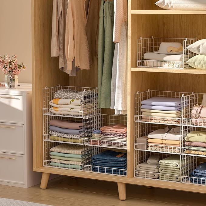 Yociyoga 5-Tier Stackable Closet Organizers and Storage Basket - Foldable Closet Shelf Organizer System, Space-Saving Clothes Storage Bins Drawer Organizer for Wardrobe, White (Patent 30022416)