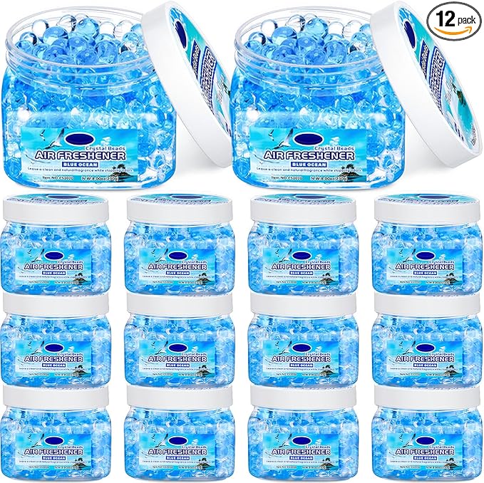 12 Pcs Air Freshener Bulk Odor Gel Eliminator Beads 8 oz Long Lasting Air Freshener Beads Eliminates Odors in Home Bathrooms, Cars, Boats, Rvs and Pet Areas(Ocean)