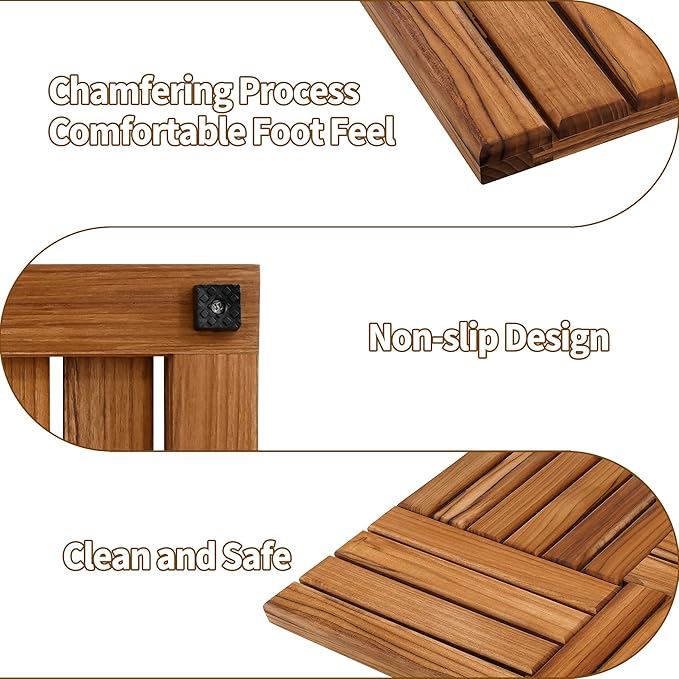 Utoplike Teak Bath Mat, Wood Shower Mats 24 x 16 inch Non Slip for Inside | Bathroom Wooden Sturdy Floor Mat, for Inside Shower, Luxury Spa Home or Outdoor
