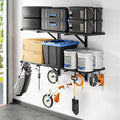 FLEXIMOUNTS 2x4ft Garage Wall Shelving, 2-Pack Heavy Duty Garage Shelving Wall Mounted with 8 Hooks, 400lbs Capacity, Storage for Power Tools, Garden Supplies, Storage Bins, Lite Series