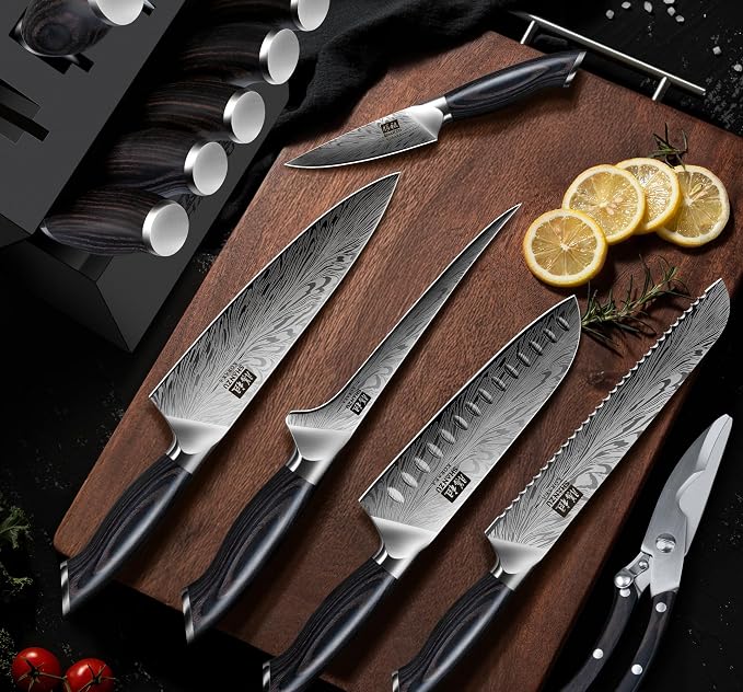 SHAN ZU 16 Pieces Knife Set, Knife Block Set in Powder Steel, Ultra Sharp Kitchen Knives Set, High Hardness Japanese Knife Set with Ergonomic Pakkawood Handle, Chef Knives Set for Kitchen Cooking