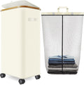 Wuevu Laundry Hamper with Wheels and Lid,Foldable Rolling Laundry Basket Dirty Clothes Hamper,Oxford Fabric Storage Organizer for Bedroom, Dorm, Laundry Room (off White, 110 L)