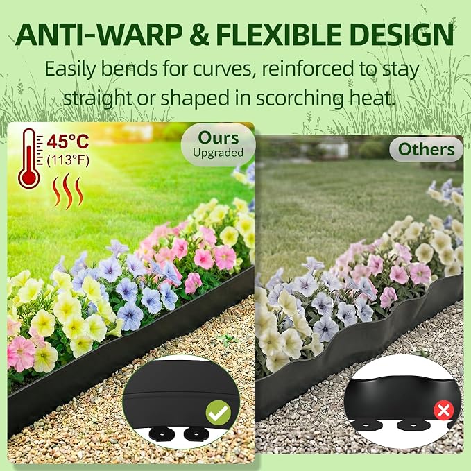 Bluepro Landscape Edging, 2 Inch 100 ft Garden Border Edging | 150 Steel Stakes, Upgraded Reinforced Design, Durable Plastic Landscaping Border for Flower Beds, Lawn & Yard