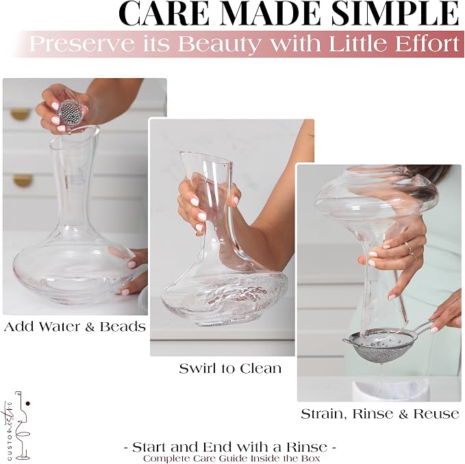 Gusto Nostro Crystal Wine Decanter with Marble Stopper - Premium Hand-Blown Lead-Free Glass Wine Decanter for Red Wines - 750ml Carafe for Wines with Natural Stone Round Stopper - Sleek Slanted Design