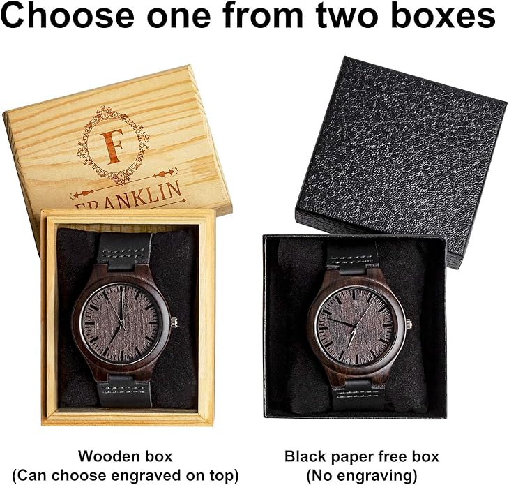 Custom Engraved Wood Watch Gifts for Fiancé Boyfriend Husband Men Him As Personalized Anniversary Christmas Birthday Father Day Graduation Valentine's Wooden Idea