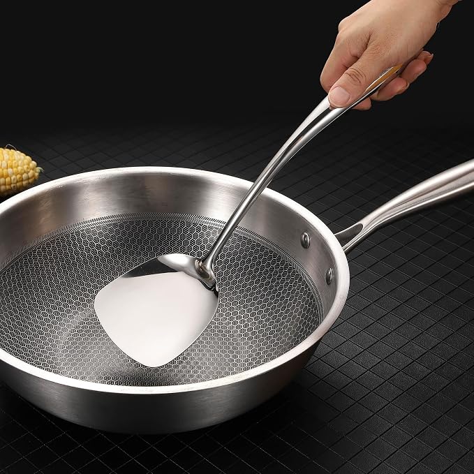 304 Stainless Steel Kitchen Utensil Set - 9 PCS Serving Utensils, Cooking Utensil, Solid Spoon, Slotted Spoon, Fork, Spatula, Ladle, Skimmer Spoon, Slotted Spatula Tunner, Spaghetti Spoon, Large Spoon | All Metal Spatula Spoon Set - Turner, Ladle, Skim...
