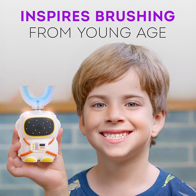 Bendi Kids Toothbrush, U-Shaped Electric Sensory Design, Ages 2-7, White | Sensory-friendly design, self-brushing 5 modes, 360 whole mouth clean, toddler & kids 2-7, astronaut mouthguard, multi heads