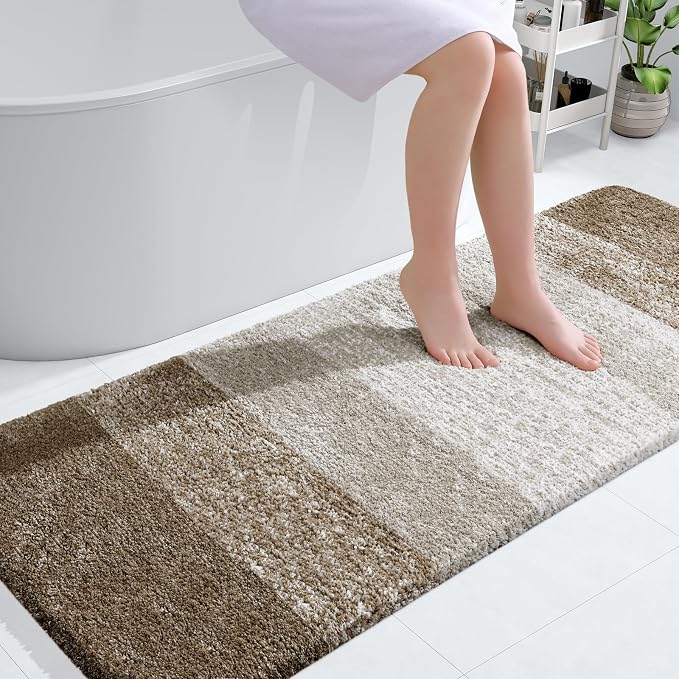 OLANLY Bathroom Runner Rugs Mat 59x24, Extra Soft Absorbent Microfiber Bath Rugs, Rubber Backing, Quick Dry, Washable Long Bath Mats for Bathroom Floor, Tub and Shower, Home Decor Accessories, Coffee