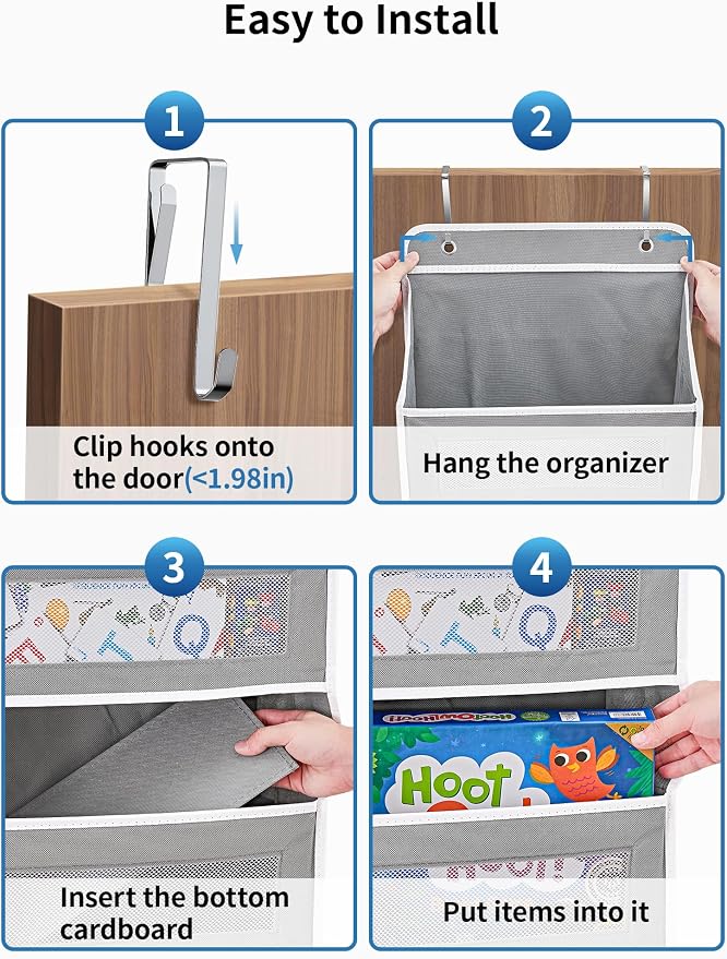 JARLINK Over the Door Organizer for Bedroom, Pantry, Bathroom, 5 Shelf Grey | Anti-Tilt Design, 44 lb Load Capacity, Hanging Door Organizer with 5 Large Capacity Pockets, Behind Door Storage for Nursery