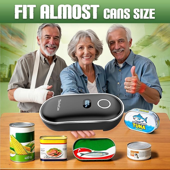 Rechargeable Electric Can Opener – One-Touch for Seniors & Arthritis & Weak Hands, Smooth-Edge Side-Cut, Hands Free & Easy, Ergonomic Design Works on All Can Sizes, Ideal Kitchen Gift Black