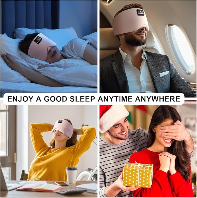 LC-dolida Bluetooth 5.4 Sleep Mask, Ice Silk Sleep Headphones for Side Sleepers, Adjustable Blackout Eye Mask with Bluetooth Headphones, Ultra-Soft Sleeping Mask for Women & Travel (Pink)