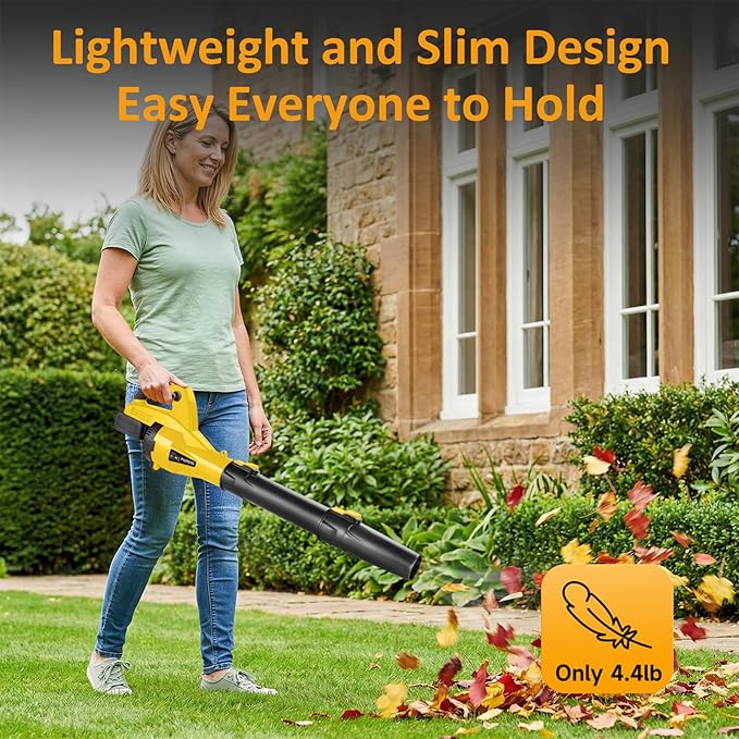 Leaf Blower Cordless, 510 CFM Electric Leaf Blower with 4.0Ah Battery Operated and Fast Charger, 7 Speed Mode, Lightweight Battery Powered Handheld Cleaners for Lawn, Driveway, Snow, Yellow