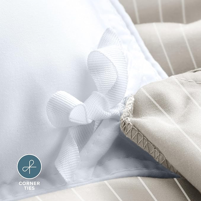 Bare Home Bedding Duvet Cover Extra Long Size - Premium 1800 Super Soft Collection - Lightweight, Cooling - Soft Textured (Twin/Twin XL, Pinstripe - Stone/White)