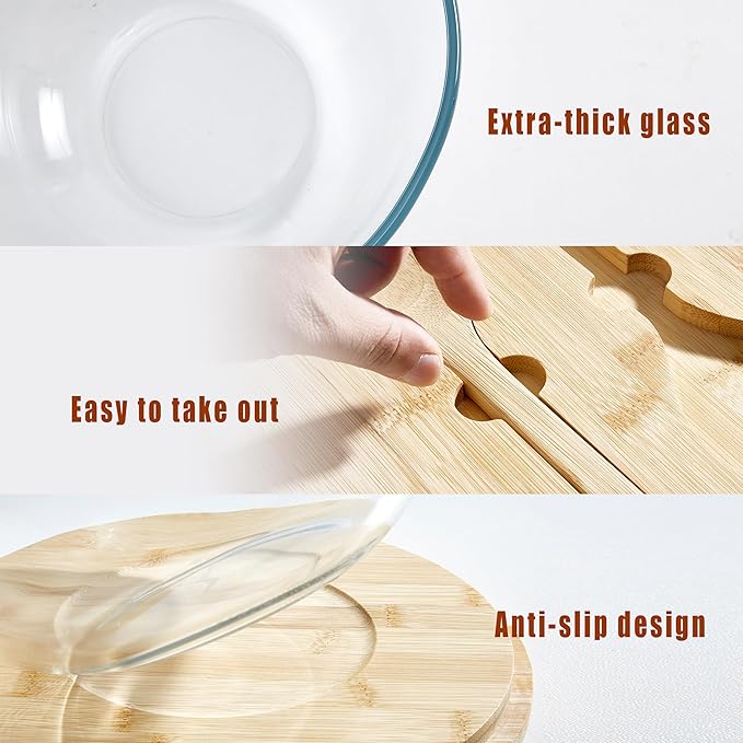 Glass Salad Bowl With Lid, 4.7 Quart Large Glass Mixing Bowls Serving Bowls With Bamboo Utensils, 10.7Inch Trifle Bowl for Salad, Pasta, Dessert Display Cake, Microwave Safe