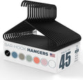 Plastic Hangers 45 Pack – Made in the USA – 6lb Capacity Standard Clothes Hangers with Strap Hooks for Dresses, Lingerie, Shirts, Pants, and Jackets – Black