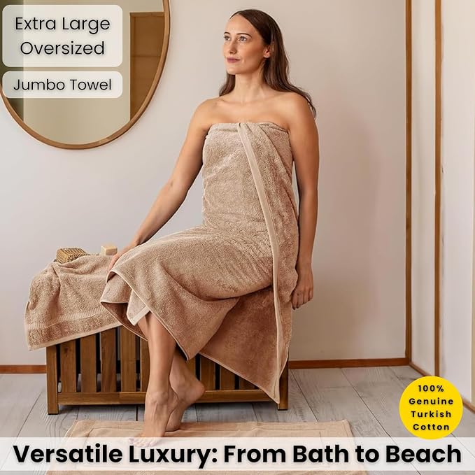SALBAKOS Luxury 100% Turkish Cotton Bath Sheet 40x80 in (1-Piece, Taupe) | Extra Large Jumbo Oversized Bathroom and Beach Towel, Super Soft Highly Absorbent Thick Premium Hotel Quality, Made in Turkey