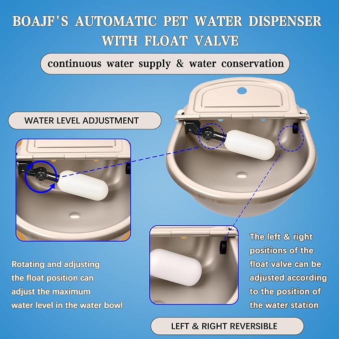 Automatic Dog Water Dispenser with Drain Hole & Drain Valve, Stainless Steel Auto Dog Water Bowl with Float Valve, Hose Quick Connect Fitting, for Livestock, Chicken, Horse (1 Gallon)