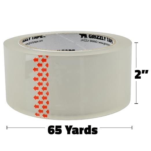 Grizzly Power Clear Packing Tape (36 Rolls) | Heavy Duty Packing Tape (2 Inch x 65 Yards), 3 Inch Core | 2.8mil Thick Strong Adhesive for Moving Boxes, Shipping Cartons, Office Use, Storage & Wrapping