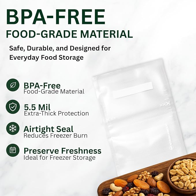 Vacuum Seal Bags 8" x 12" (100 Count) 5.5 Mil (Clear & Clear) BPA Free Heavy-Duty Commercial Grade Food Vacuum Sealer Bags for Food Saver, Sous Vide, Meal Prep, Freezer Storage & Food Preservation