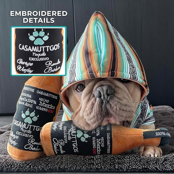 Haute Diggity Casamuttgos Tequila, Plush Designer Dog Toys with Interactive Squeaker, Stimulating Pet Enrichment, Machine-Washable & Safe Materials for All Breeds, One Size