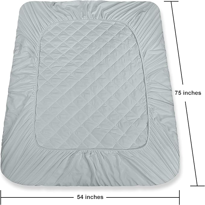 Quilted Fitted Mattress Pad, Full Mattress Protector Topper with Deep Pocket Stretches up to 16 Inches, Machine Washable Mattress Cover by Utopia Bedding (Light Grey)